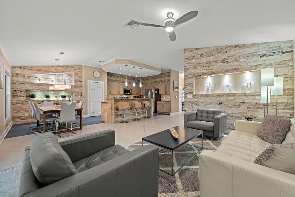 Open Living room to Dining and Kitchen.