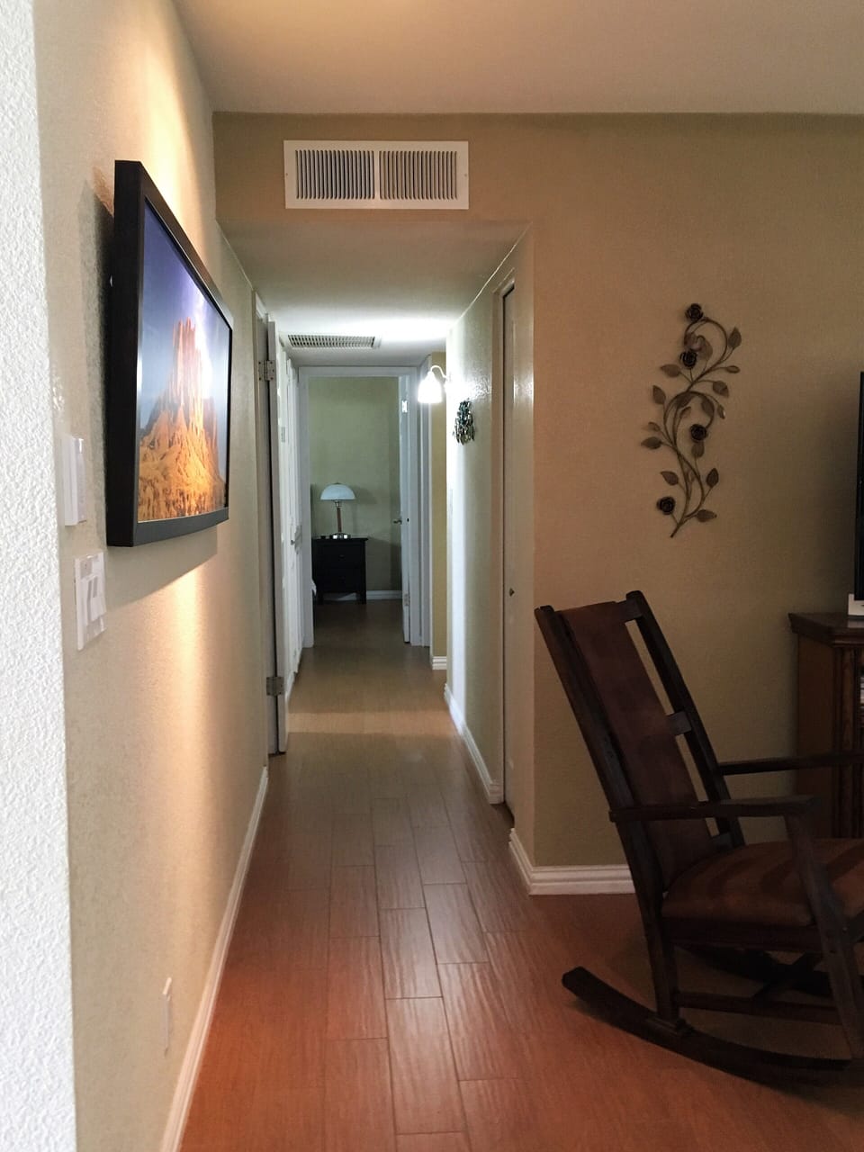 The hallway leading to the bedrooms