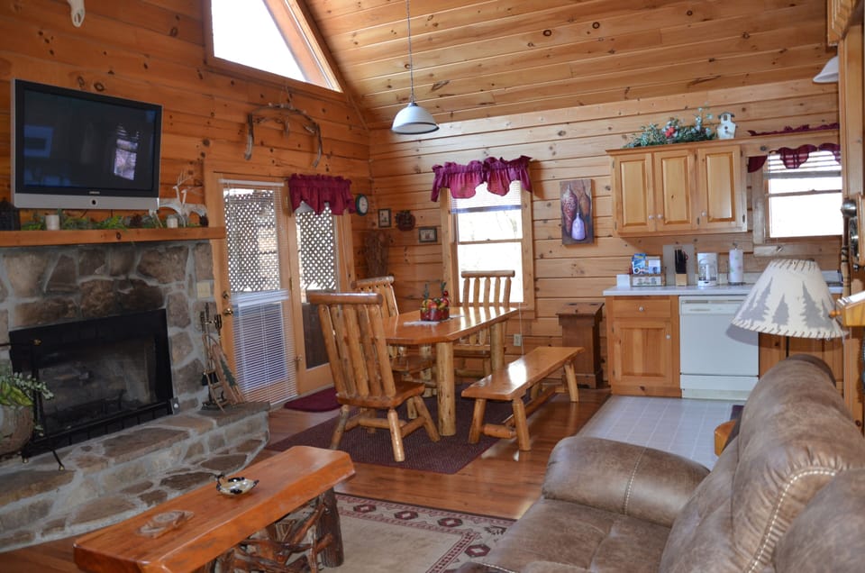 Living room viewed from the front door. The hot tub is through the left window