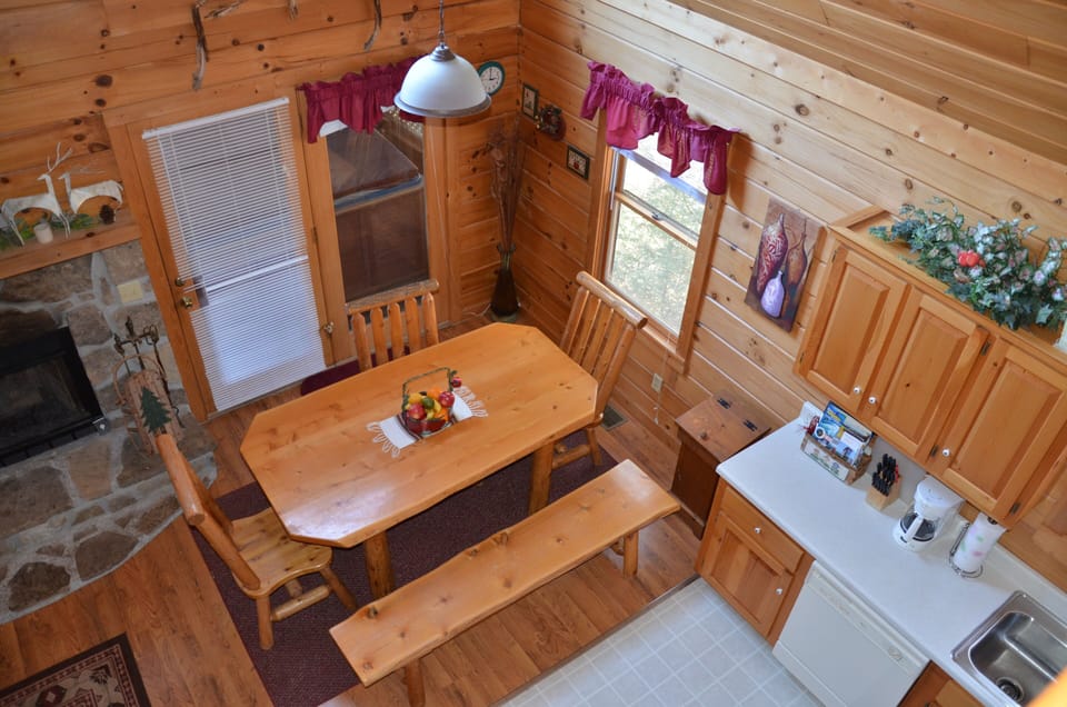 The kitchen viewed from upstairs.