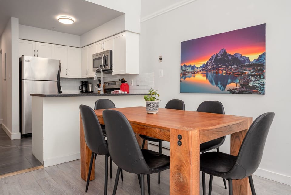 Enjoy meals at the spacious dining table with seating for six