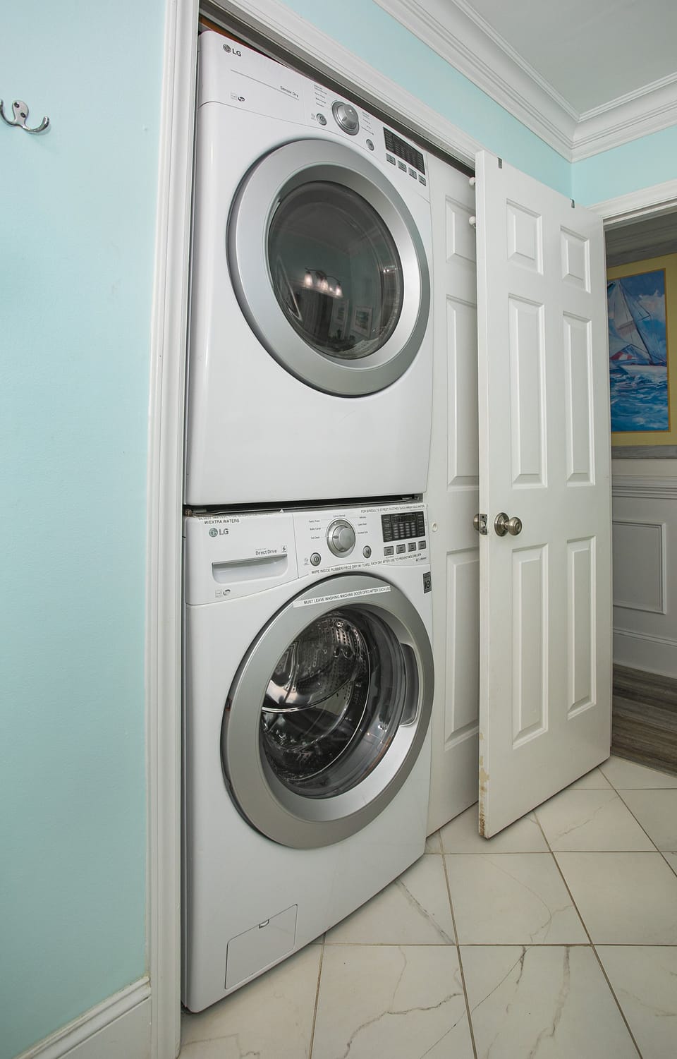 LG W/D including a couple pods, oxi/clean  stain remover in/behind the ivy vase