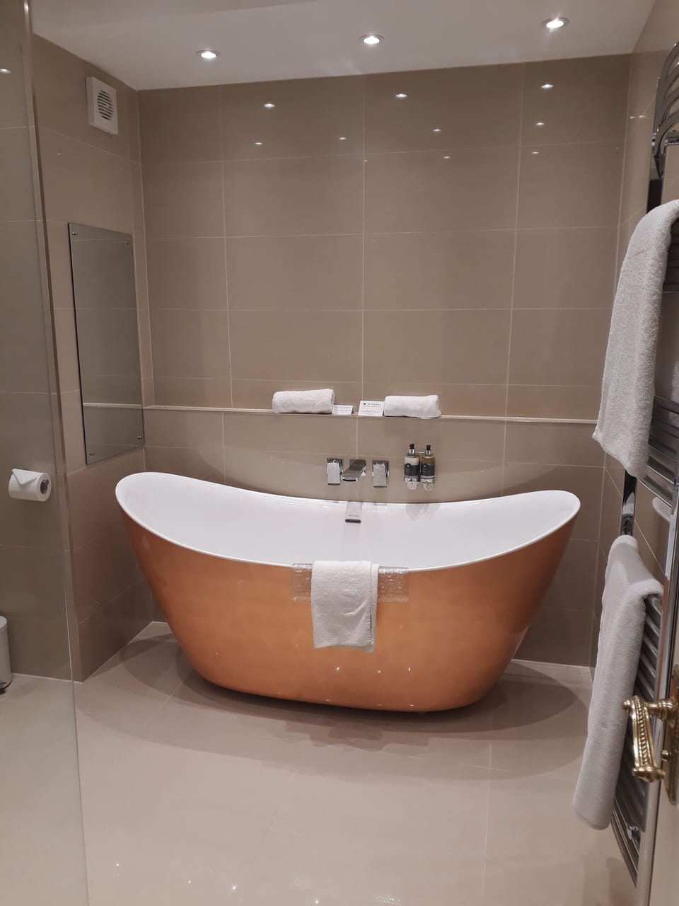 Shower, free toiletries, hair dryer, bathrobes