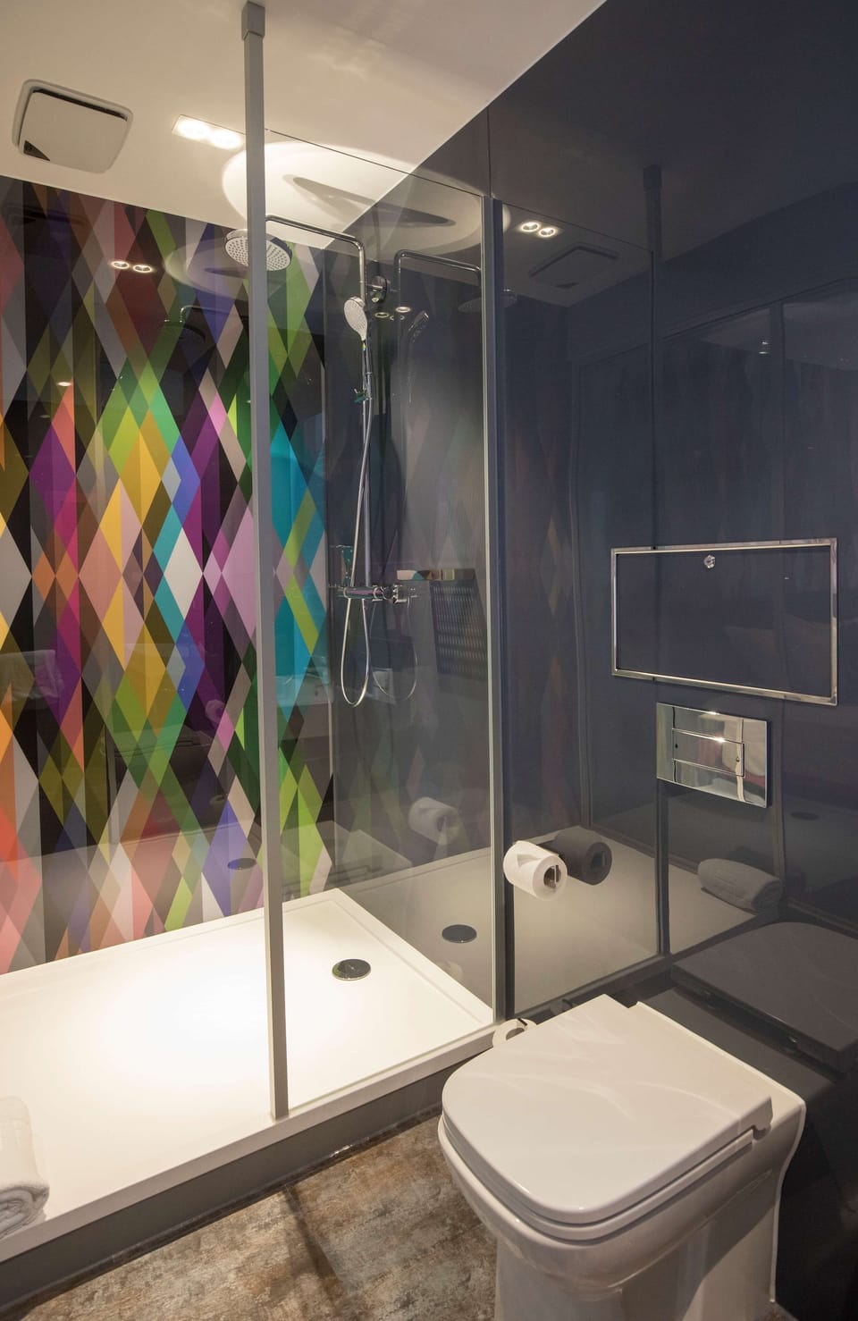 Shower, rainfall showerhead, eco-friendly toiletries, hair dryer