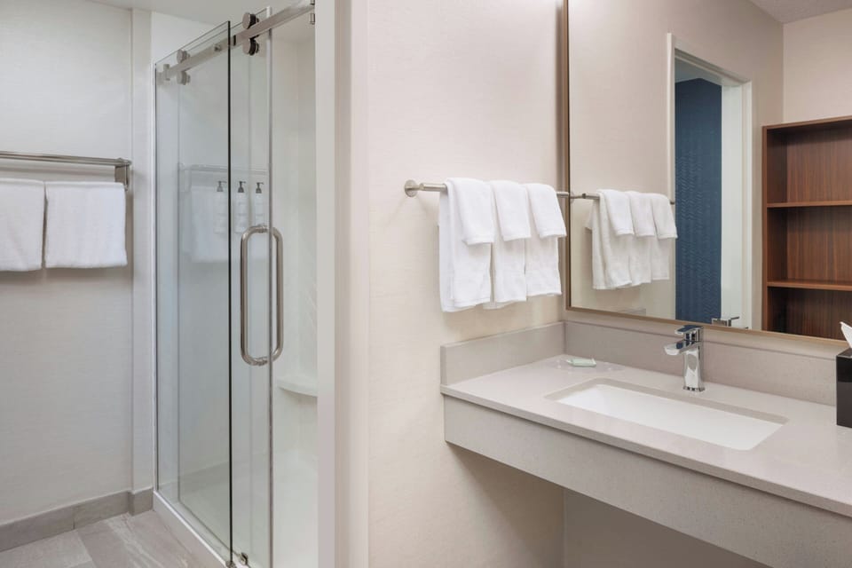 Suite, 1 King Bed with Sofa bed | Bathroom | Combined shower/tub, free toiletries, hair dryer, towels