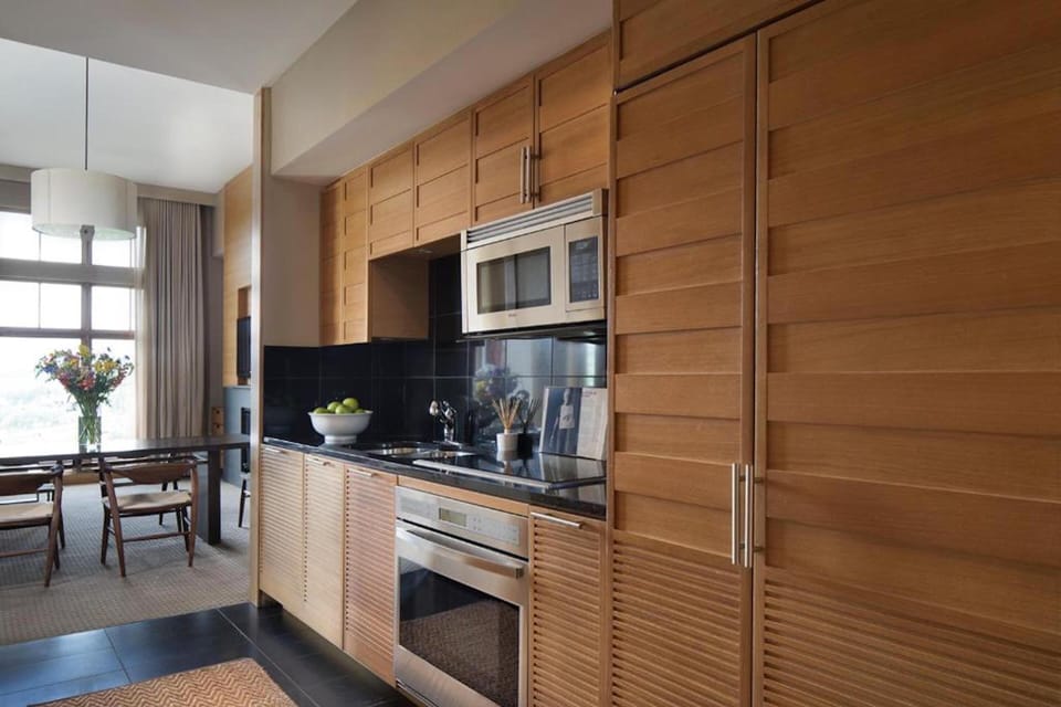 Mobility Accessible Pinnacle One Bedroom Residence Roll-in Shower | Private kitchenette | Fridge, microwave, espresso maker, cookware/dishes/utensils
