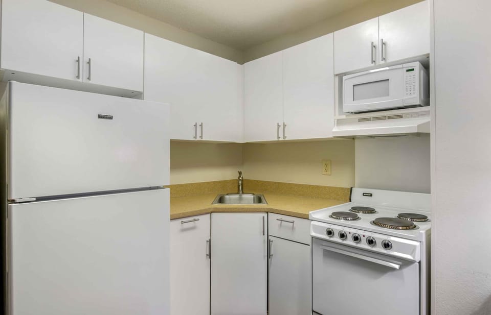 Deluxe Studio, 1 Queen Bed with Sofa bed, Non Smoking, Kitchen | Private kitchen | Coffee/tea maker, full-size fridge, microwave, stovetop