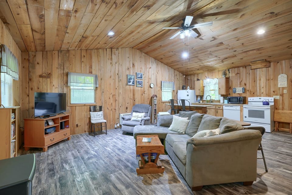 Living room with view of the kitchen