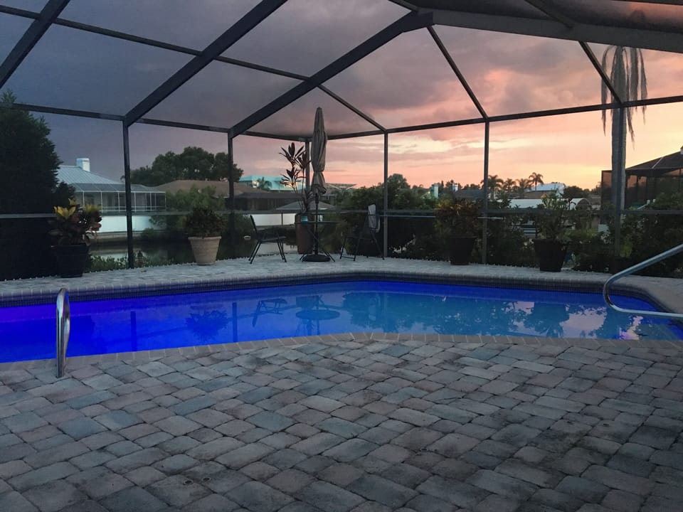 Pool view at sunset