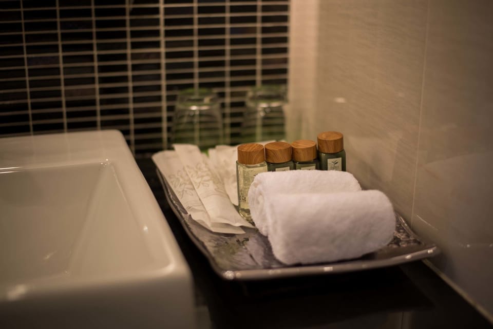 Free toiletries, bathrobes, slippers, towels