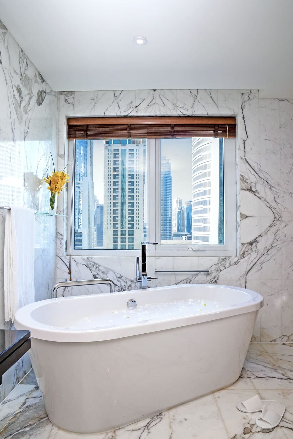 Separate tub and shower, rainfall showerhead, designer toiletries