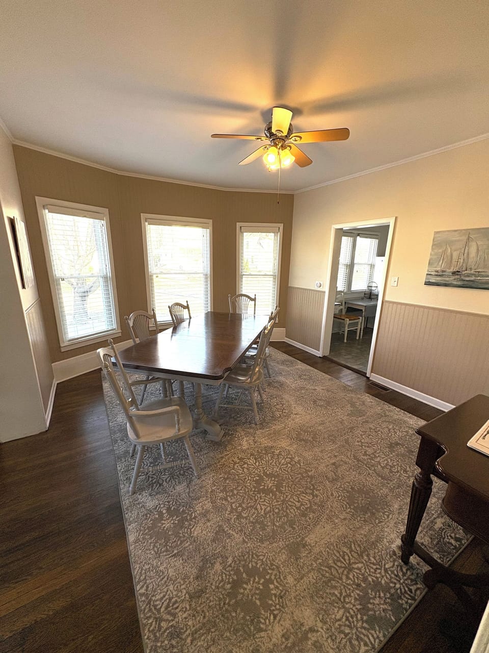 Bay windows providing lots of natural lighting while dining