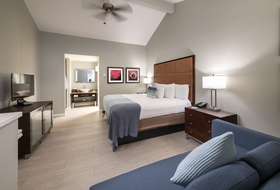 Combined shower/tub, free toiletries, hair dryer, bathrobes