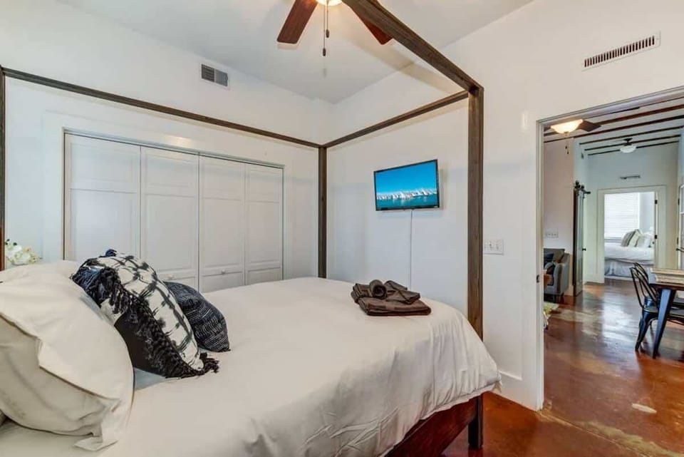 Bedroom #2 has a queen bed, closet, and a flatscreen TV!