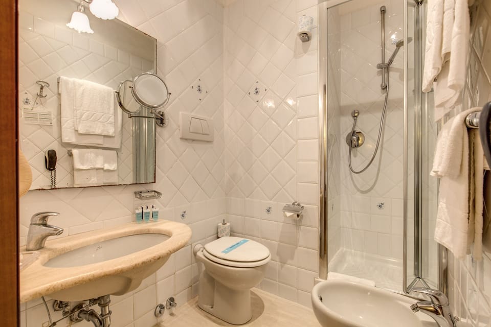 Free toiletries, hair dryer, bidet, towels