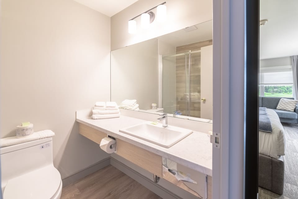 Executive Room, 1 King Bed, Non Smoking, Corner | Bathroom | Hair dryer, towels, shampoo
