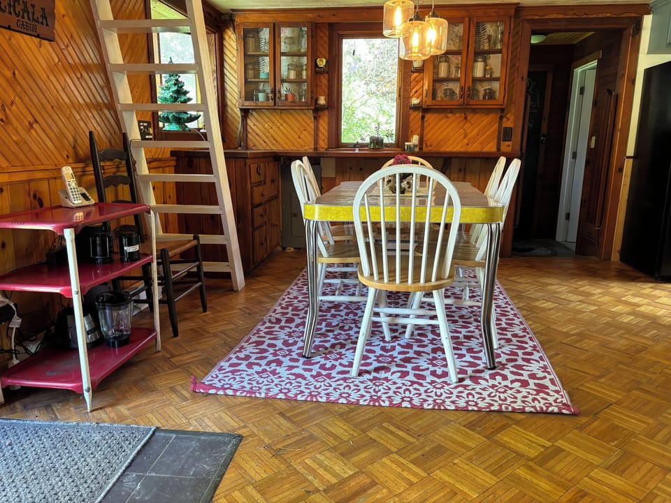 Table seats 6.  Ladder to the loft