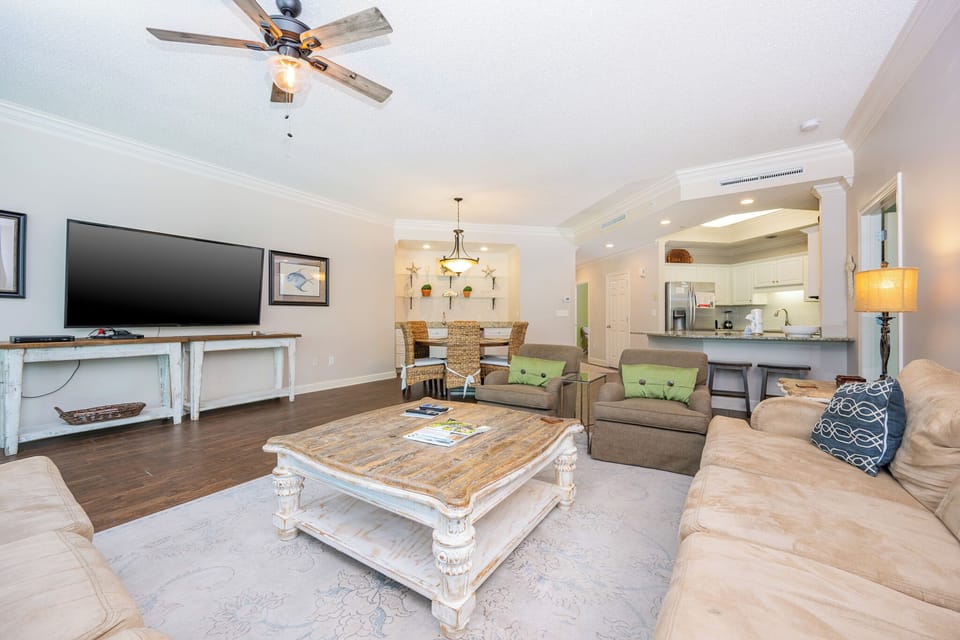 Stream your favorite shows or enjoy a family movie night in this cozy living space