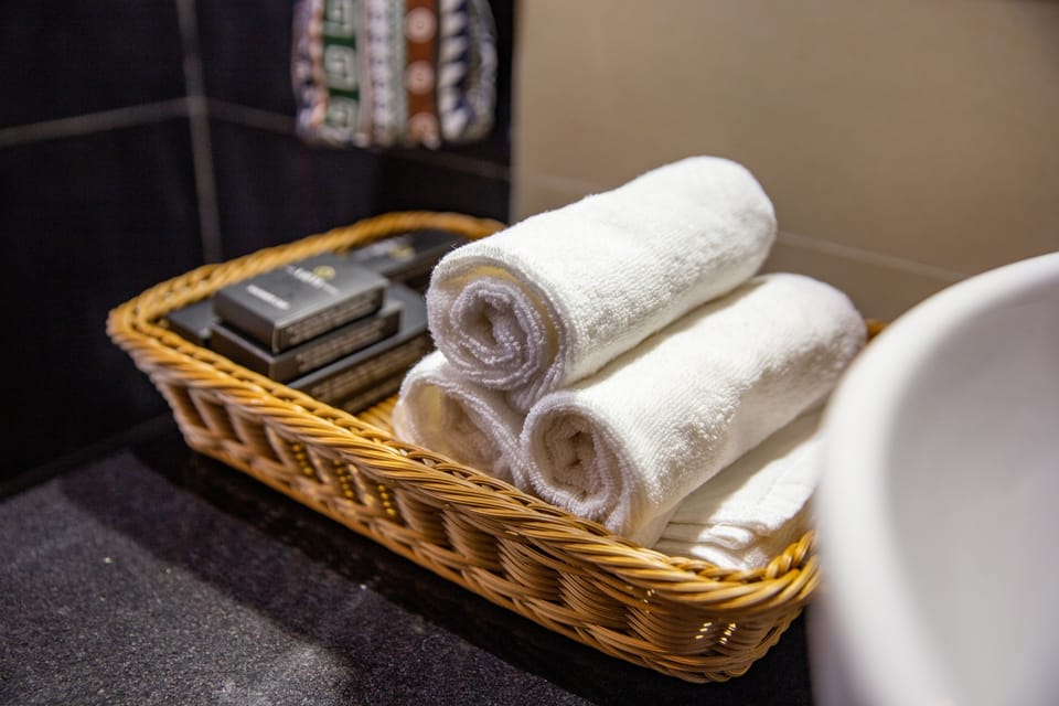 Free toiletries, hair dryer, slippers, towels