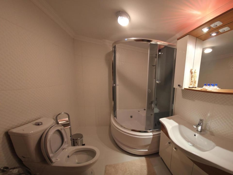 Shower, free toiletries, hair dryer, slippers