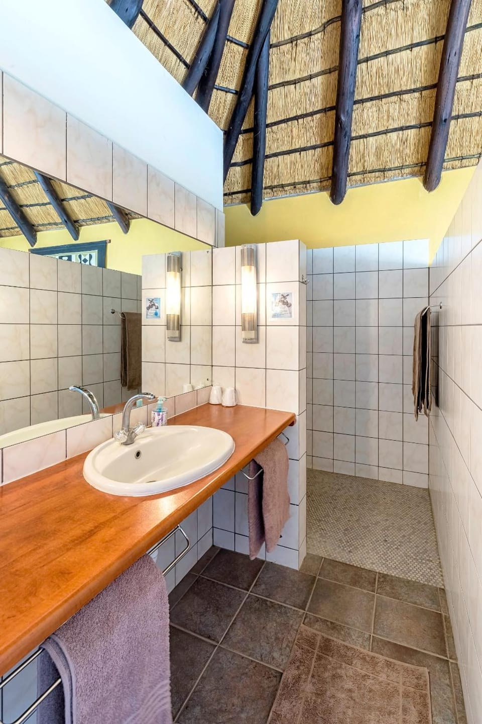 Shower, free toiletries, towels