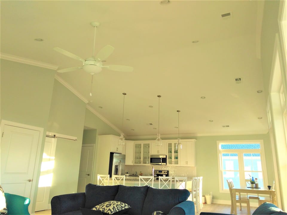 Open concept living room / dining room / kitchen on upper level 