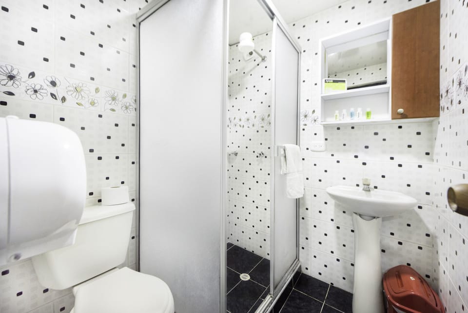 Shower, free toiletries, towels