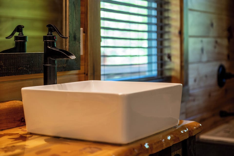 Double sink vanity with farm style sinks