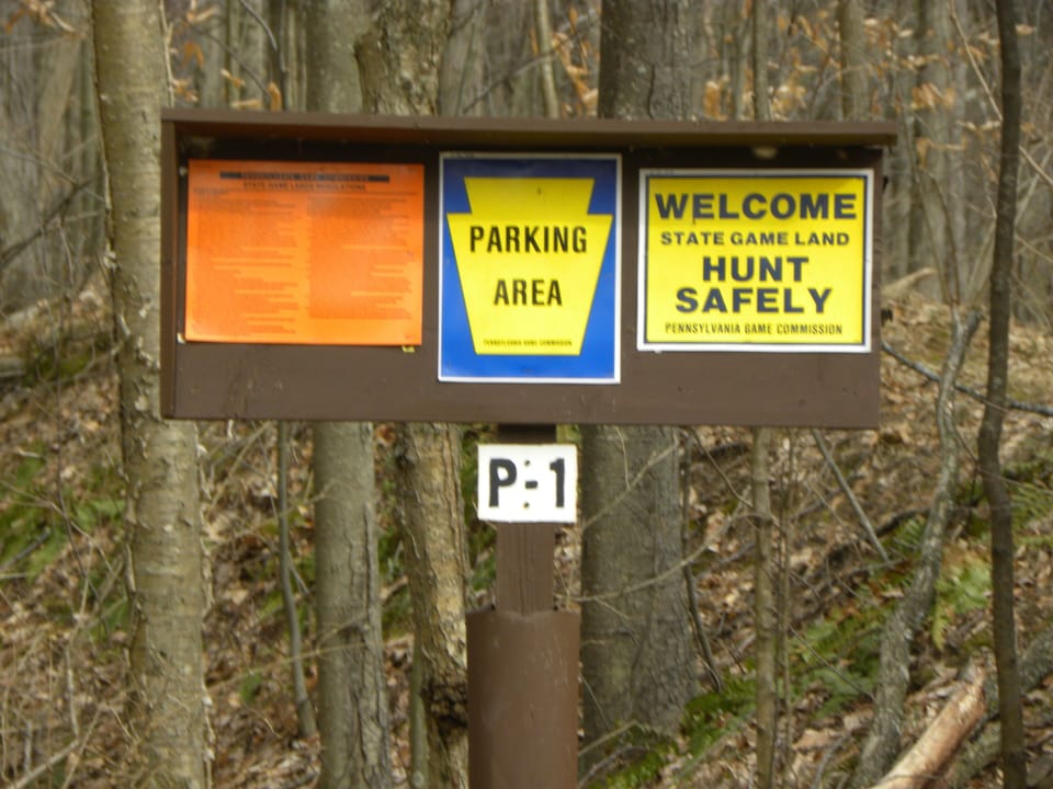Parking Area to Pine Creek and State Game lands 2 tenths of a mile away
