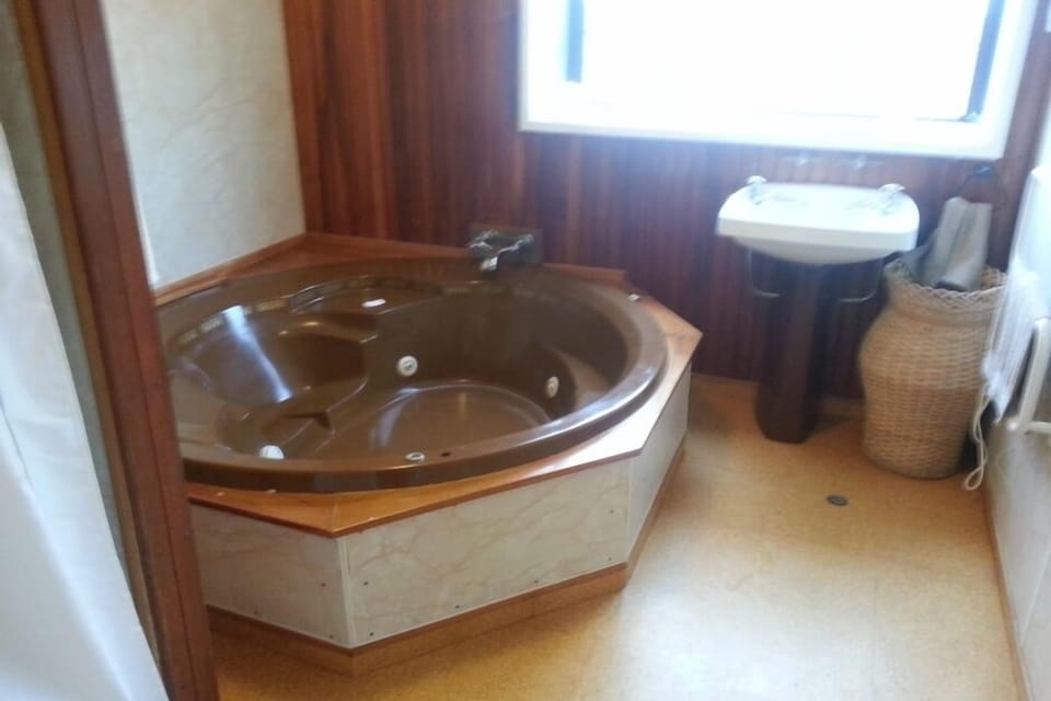 Large bath and shower in bathroom