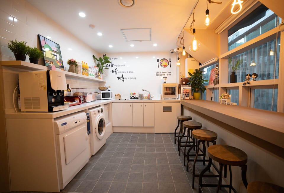 Fridge, microwave, electric kettle