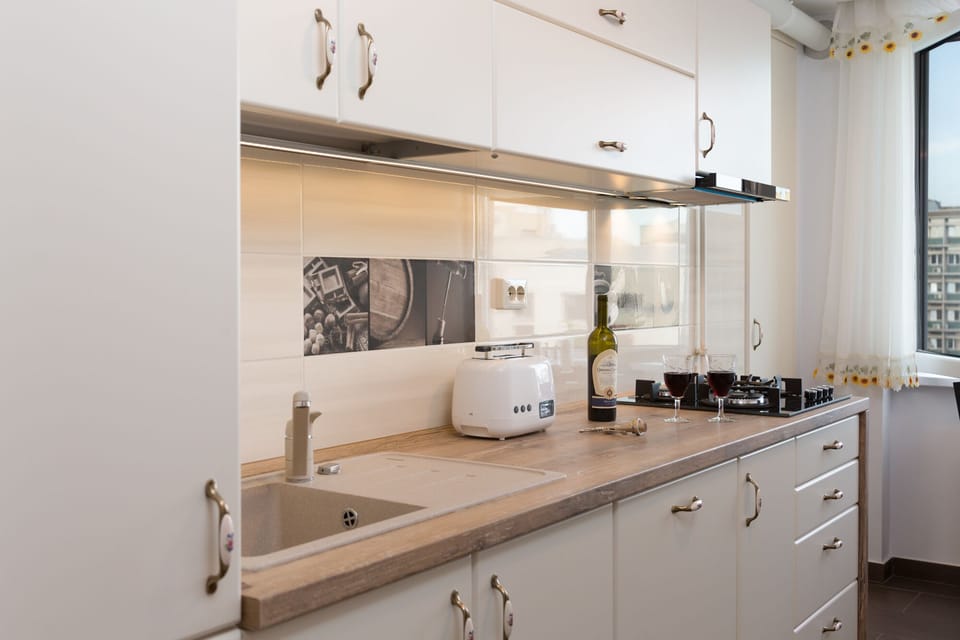 Fully equipped kitchen including gas stove and toaster 
