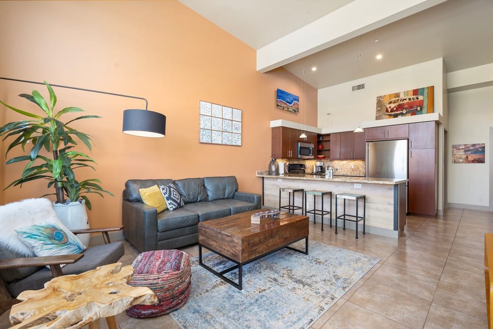 Open concept Loft with large eat-in counter bar.