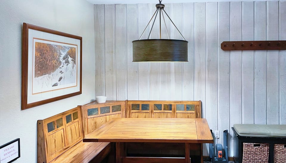 European Dining Nook. Note the boot warmer on the ground!