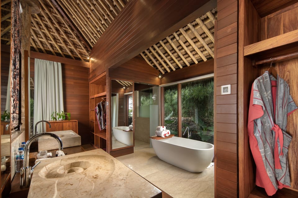 One Bedroom Pool Villa, Ocean View | Bathroom | Shower, rainfall showerhead, free toiletries, hair dryer