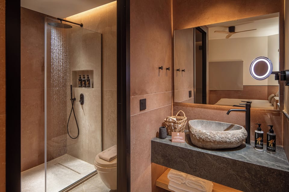 Signature Design Room, Adults Only Complex | Bathroom | Shower, free toiletries, hair dryer, bathrobes