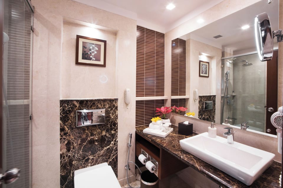 Shower, slippers, towels
