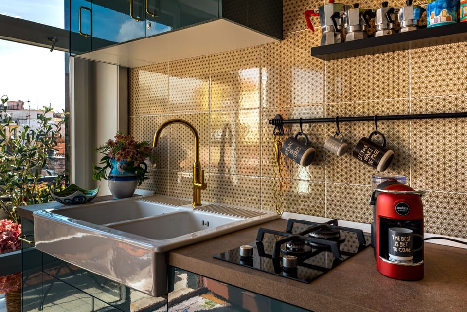 Shared fridge, espresso maker, coffee/tea maker, electric kettle