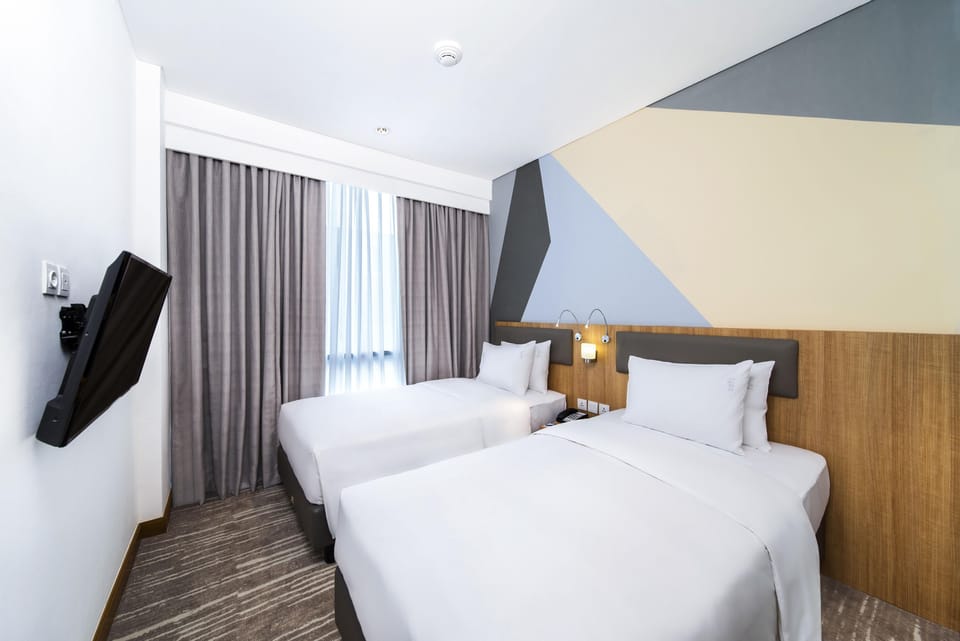 In-room safe, desk, laptop workspace, blackout drapes