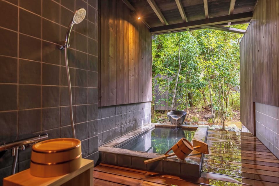 Premium Room with Hot Spring Open-Air Bath(Wakamatsu), Non Smoking | Bathroom | Hair dryer, slippers, towels, soap