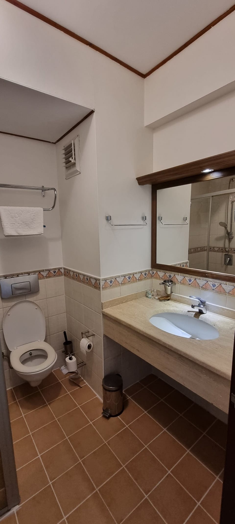 Shower, free toiletries, hair dryer, towels