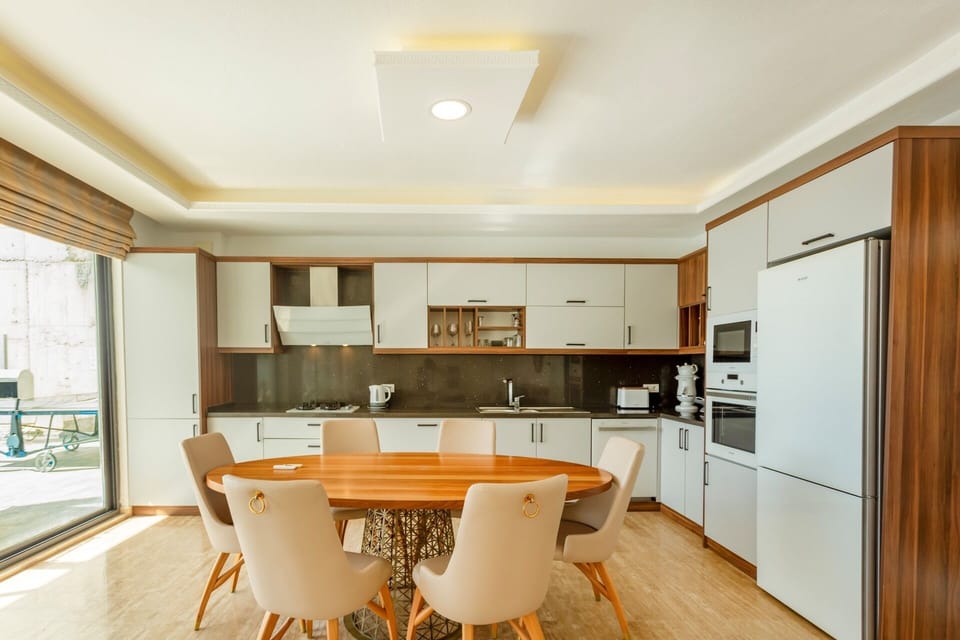 Deluxe Villa | Private kitchen | Full-size fridge, microwave, stovetop, dishwasher