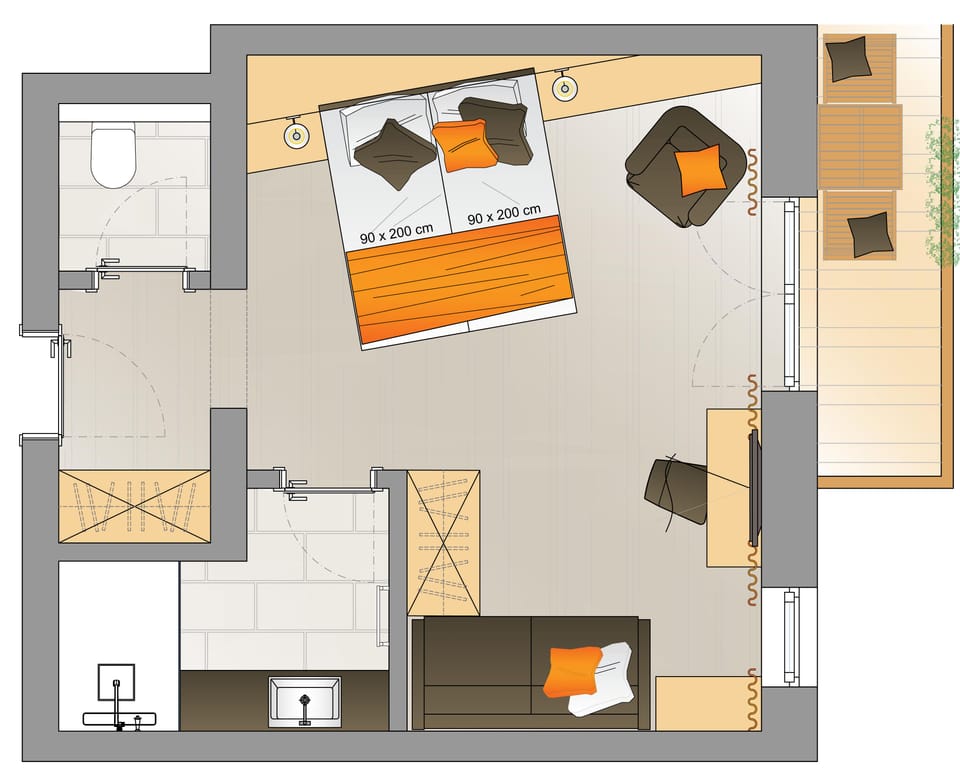 Standard Double Room | Minibar, in-room safe, desk, blackout drapes