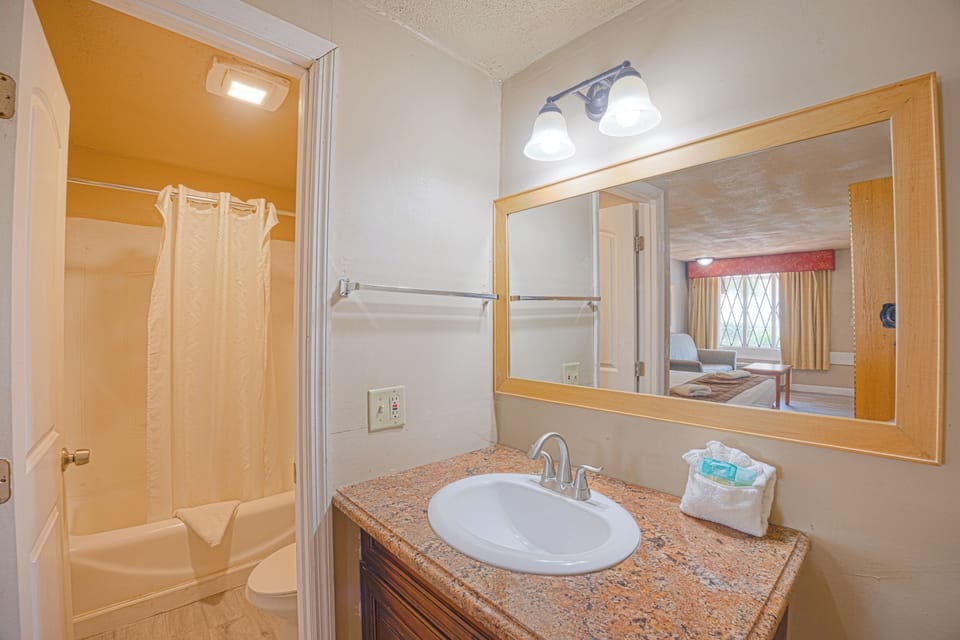 Standard Room, 1 King Bed, Non Smoking | Bathroom | Free toiletries, hair dryer, towels, shampoo