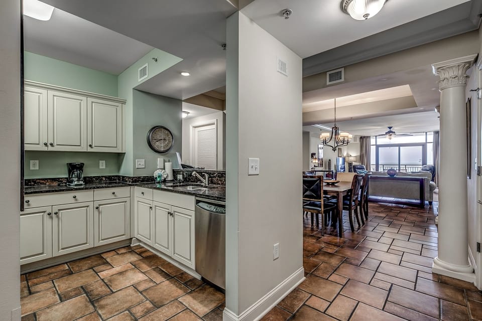 1402 Savannah Oceanfront Four Bedroom Luxury Condo | Private kitchen | Microwave, dishwasher, coffee/tea maker, highchair