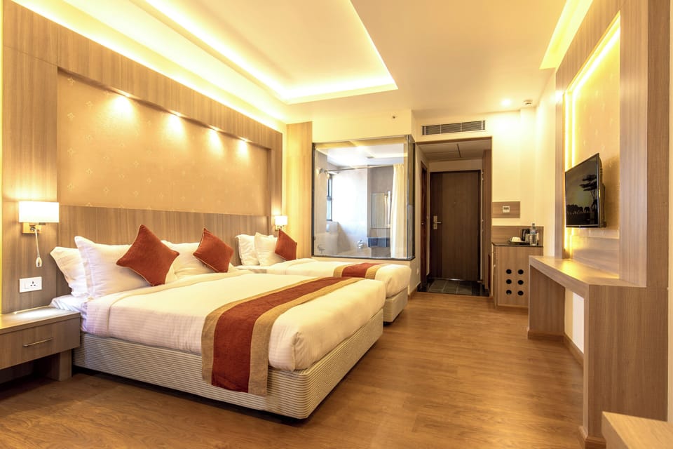 Minibar, desk, laptop workspace, soundproofing