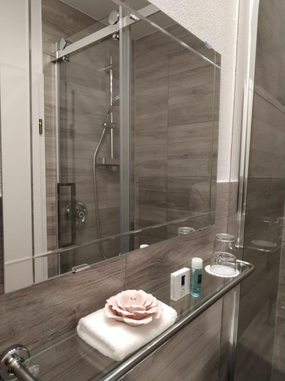 Shower, free toiletries, hair dryer, towels