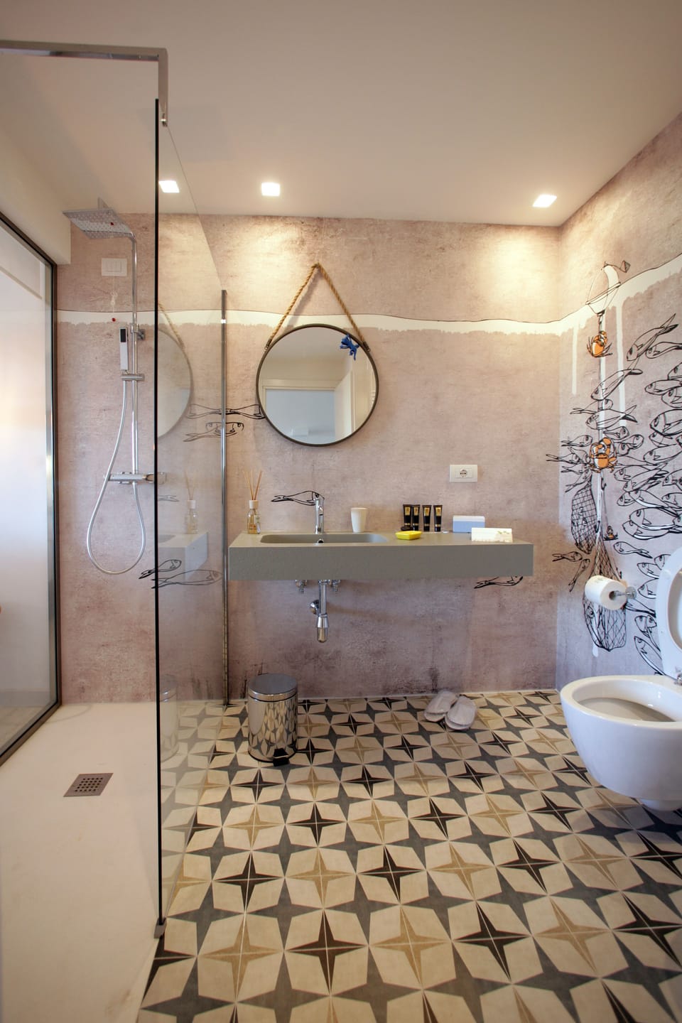 Design Room | Bathroom | Shower, rainfall showerhead, designer toiletries, hair dryer
