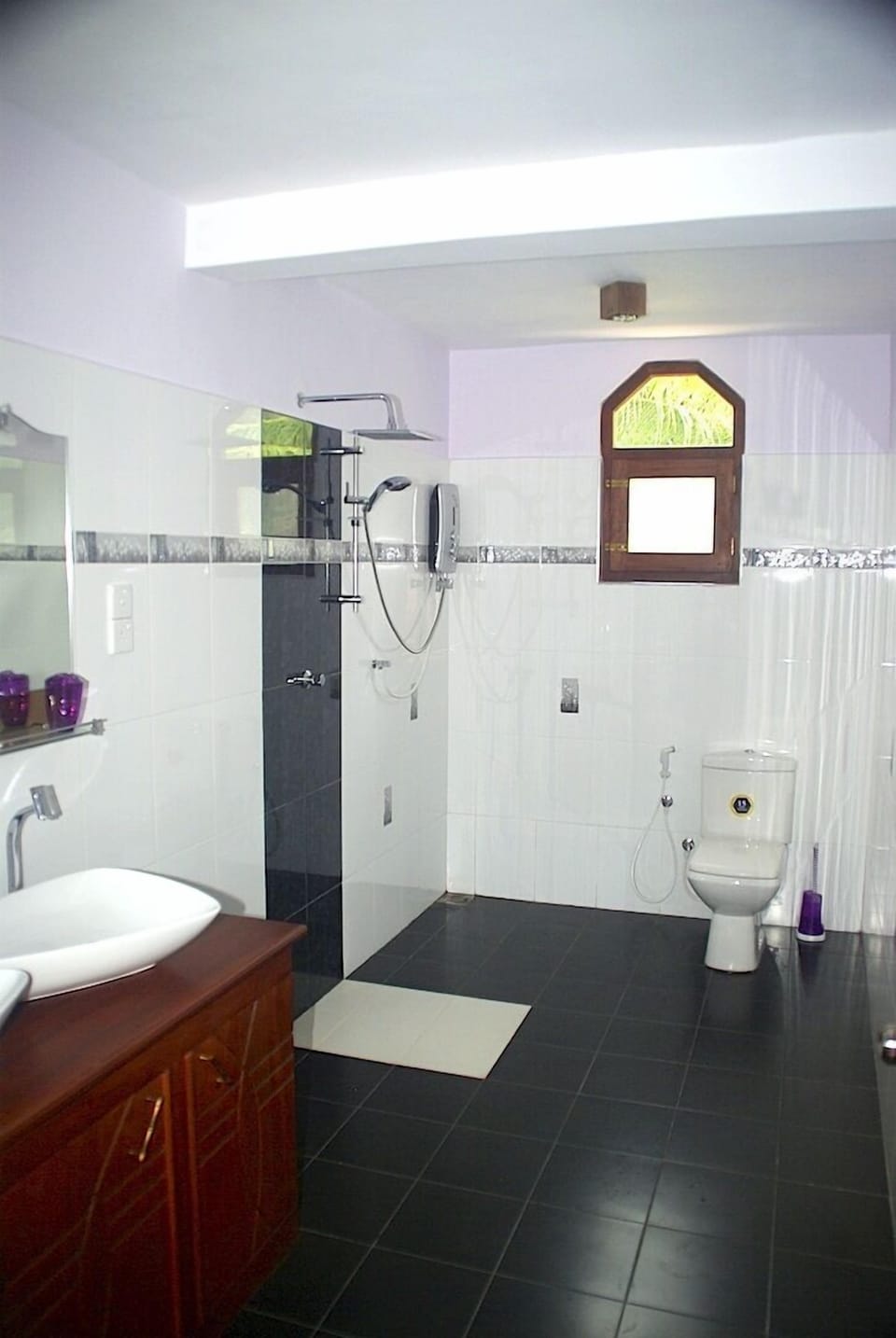 Shower, rainfall showerhead, hair dryer, bidet