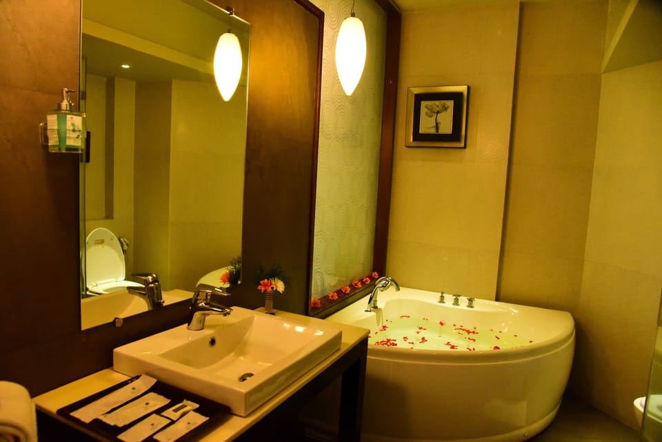 Deluxe Suite | Bathroom | Separate tub and shower, free toiletries, hair dryer, slippers